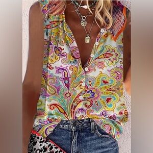 Colorful Paisley Sleeveless Top